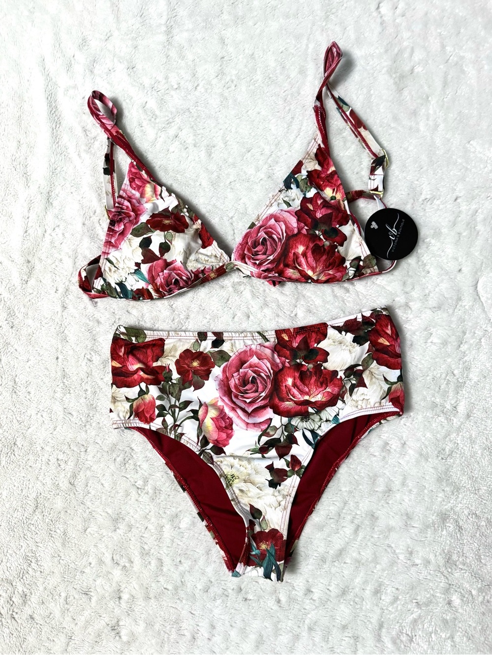NWT- BEACH JOY Floral Triangle Bikini Set - Red Rose Print